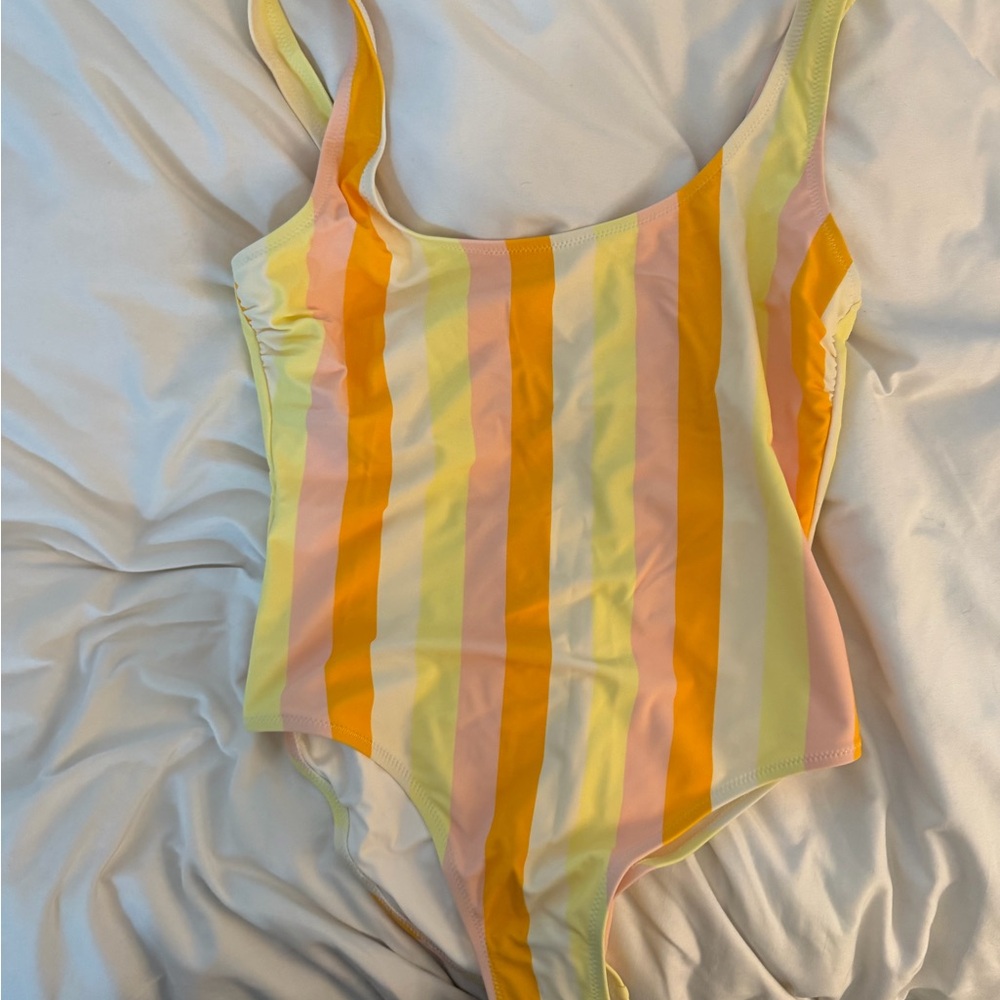 SOLID & STRIPED The Anne Marie - Yellow and Pink Striped One Piece Swimsuit - Picture 4 of 6